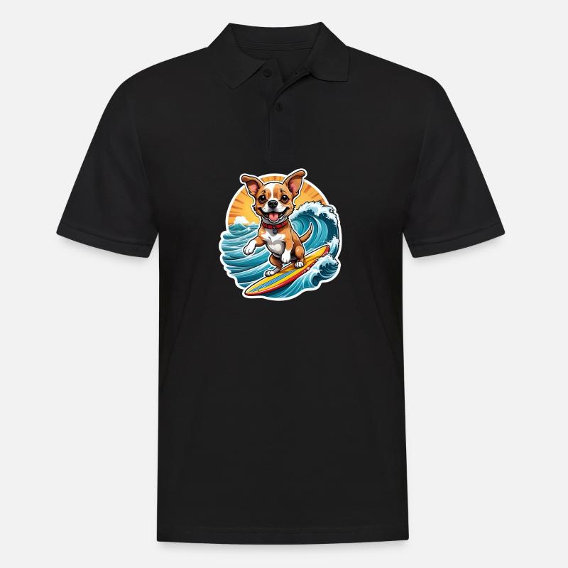 Fröhlicher Surfer-Hund - Männer Poloshirt - Schwarz
