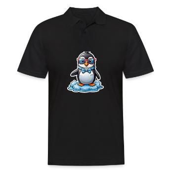 Pinguin mit Brille - Männer Poloshirt - Schwarz - Vorne - Kai (181cm)