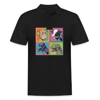 Pop-art Affe Kuh Rabe Schlange bunt - Männer Poloshirt - Schwarz - Vorne - Kai (181cm)