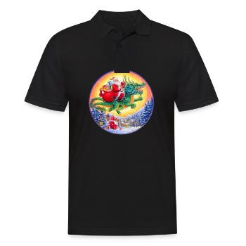 Weihnachtsmann reitet auf einem Drachen - Männer Poloshirt - Schwarz - Vorne - Kai (181cm)