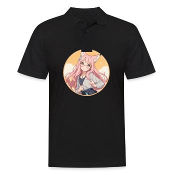Fox Girl: Enchanted Charm in Anime Style - Men's Polo Shirt - black - Front - Kai (181cm)