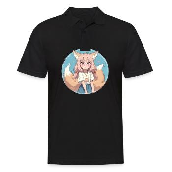 Fox Girl: Enchanted Charm in Anime Style - Men's Polo Shirt - black - Front - Kai (181cm)