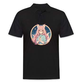 Fox Girl: Enchanted Charm in Anime Style - Men's Polo Shirt - black - Front - Kai (181cm)