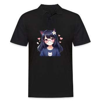 Cat Girl Kawaii : Adorable fille chat - Polo Homme - noir - Devant - Kai (181cm)