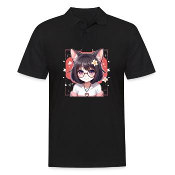 Cat Girl Kawaii : Adorable fille chat - Polo Homme - noir - Devant - Kai (181cm)