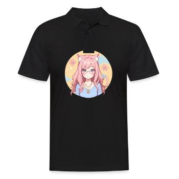 Cat Girl Kawaii : Adorable fille chat - Polo Homme - noir - Devant - Kai (181cm)