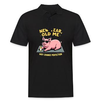Nouvel An, je drôle de blague, cochon relaxant - Polo Homme - noir - Devant - Kai (181cm)