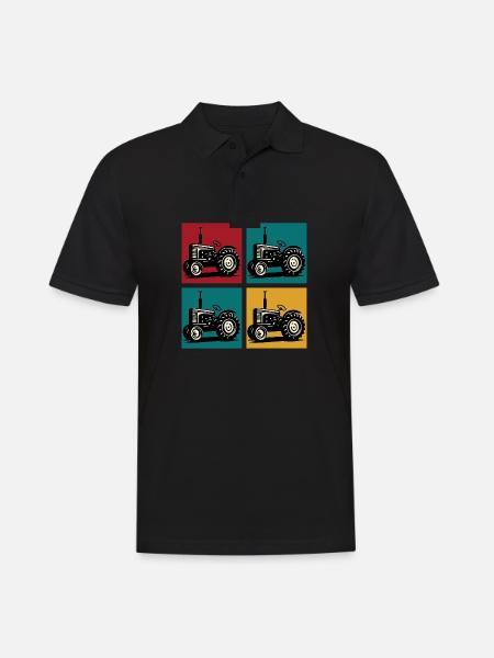 Retro-Oldtimer-Traktor - Männer Poloshirt - Schwarz