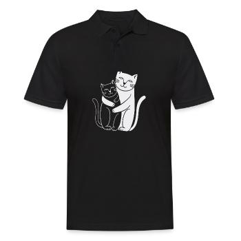 Weiße Katze & Schwarze Katze - Männer Poloshirt - Schwarz - Vorne - Kai (181cm)