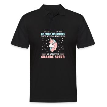 Enfant Future Grande Soeur Drôle Annonce Licorne - Polo Homme - noir - Devant - Kai (181cm)