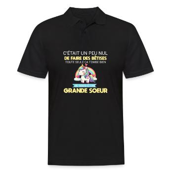 Enfant Future Grande Soeur Drôle Annonce Licorne - Polo Homme - noir - Devant - Kai (181cm)