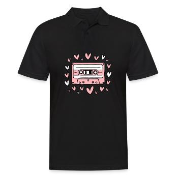 Cassette Love Lover Musique Années 70 Rétro Rose - Polo Homme - noir - Devant - Kai (181cm)