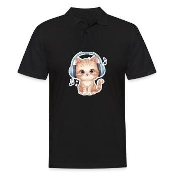 Chat mignon avec des écouteurs Doodle - Polo Homme - noir - Devant - Kai (181cm)