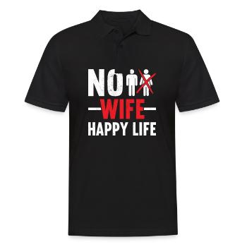 No Wife Happy Life Wives Bride Groom Marriage - Men's Polo Shirt - black - Front - Kai (181cm)