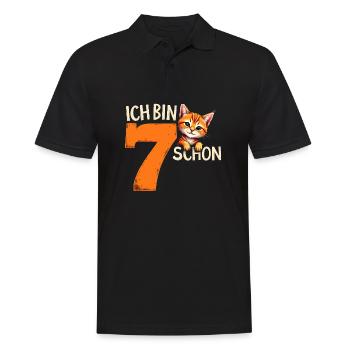 7. Geburtstag Mädchen Junge Katze Ich Bin Schon - Männer Poloshirt - Schwarz - Vorne - Kai (181cm)