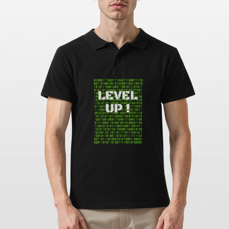 Level up and binary code Men's Polo Shirt