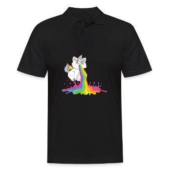 Kotzende Regenbogen Katze - Katzen Geschenk - Männer Poloshirt - Schwarz - Vorne - Kai (181cm)