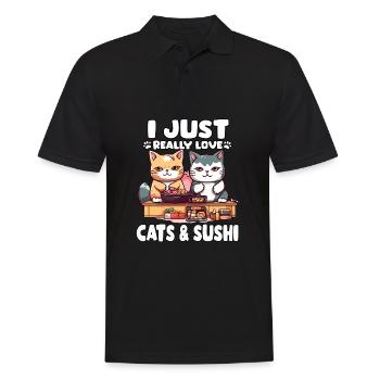 Chats Sushi Aventure Otaku Anime T Sushi Neko - Polo Homme - noir - Devant - Kai (181cm)