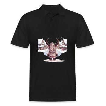 Kawaii Krampus Perchtenmaske Krampus T-Shirt - Männer Poloshirt - Schwarz - Vorne - Kai (181cm)