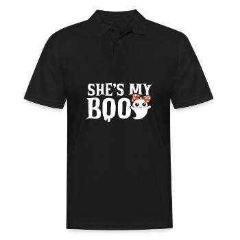 Halloween-Paar, sie ist mein Buh, feiert Halloween - Männer Poloshirt - Schwarz - Vorne - Kai (181cm)