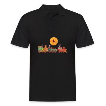 Spooky Halloween Ghost Train Skeleton Boo Trick - Männer Poloshirt - Schwarz - Vorne - Kai (181cm)