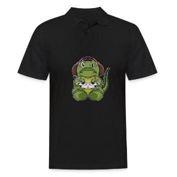 Crocodile With Gaming Controller I Funny Gaming I - Männer Poloshirt - Schwarz - Vorne - Kai (181cm)