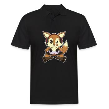 Fox With Gaming Controller I Funny Gaming I Gamer - Männer Poloshirt - Schwarz - Vorne - Kai (181cm)