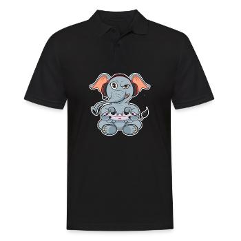 Elephant With Gaming Controller I Funny Gaming I - Männer Poloshirt - Schwarz - Vorne - Kai (181cm)