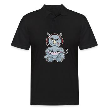 Rhino With Gaming Controller I Funny Gaming I - Männer Poloshirt - Schwarz - Vorne - Kai (181cm)