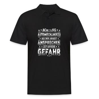 Automechaniker Achtung KFZ-Mechaniker bei Arbeit - Männer Poloshirt - Schwarz - Vorne - Kai (181cm)