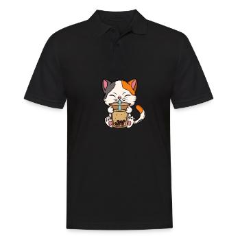 Le chat boit du lait Mignon kawaii anime - Polo Homme - noir - Devant - Kai (181cm)
