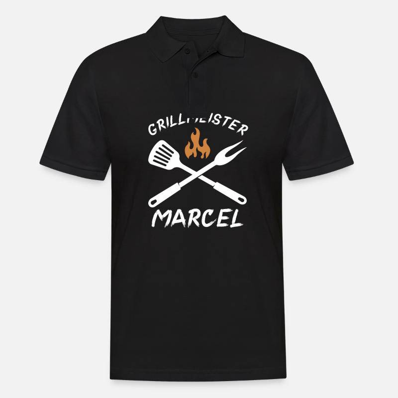 Grillmeister Marcel - Männer Poloshirt - Schwarz