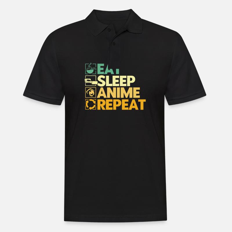Manger Sommeil Anime Répéter - Polo Homme - noir