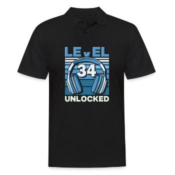 Niveau 34 Jeu débloqué Birthday Gamer - Polo Homme - noir - Devant - Kai (181cm)