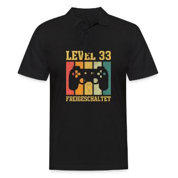 Level 33 freigeschaltet - Männer Poloshirt - Schwarz - Vorne - Kai (181cm)