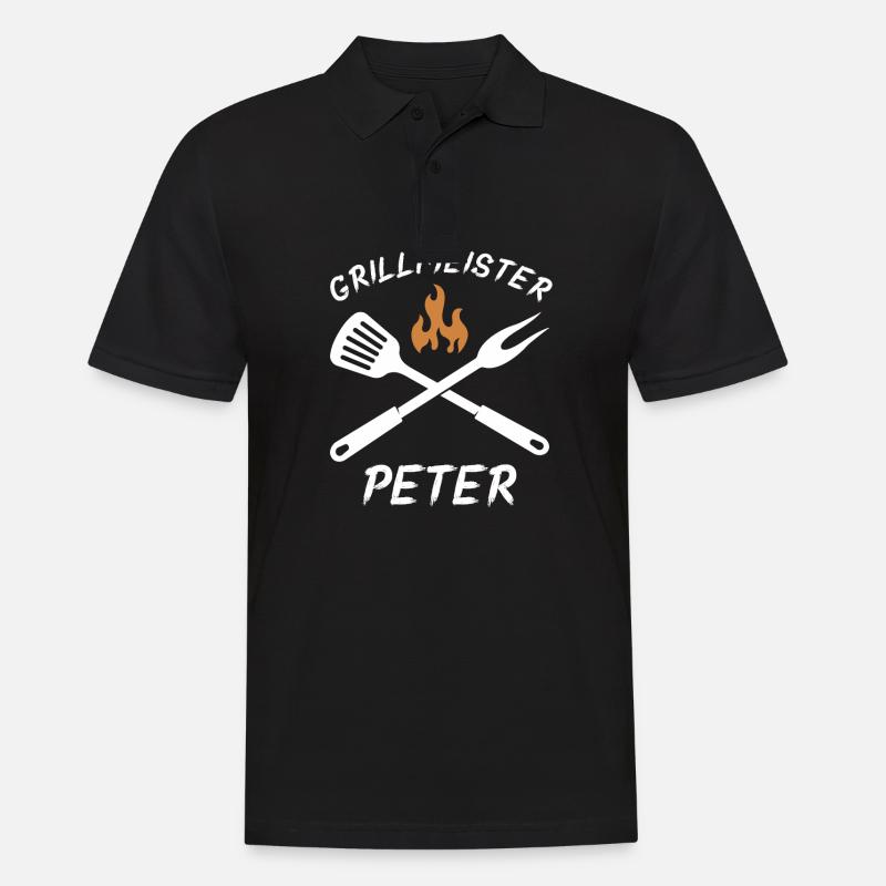 Grillmeister Peter - Männer Poloshirt - Schwarz