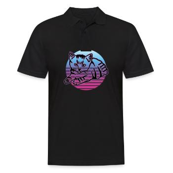 Retro Cat Graphic Cat for Cat Owners - Men's Polo Shirt - black - Front - Kai (181cm)