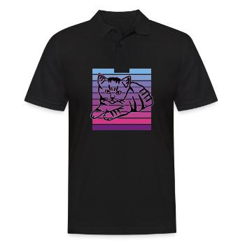 Retro Cat Graphic Cat for Cat Owners - Men's Polo Shirt - black - Front - Kai (181cm)