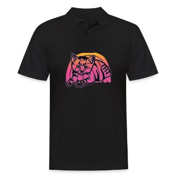 Retro Cat Graphic Cat for Cat Owners - Men's Polo Shirt - black - Front - Kai (181cm)
