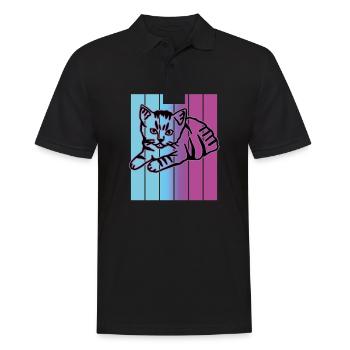 Retro Cat Graphic Cat for Cat Owners - Men's Polo Shirt - black - Front - Kai (181cm)
