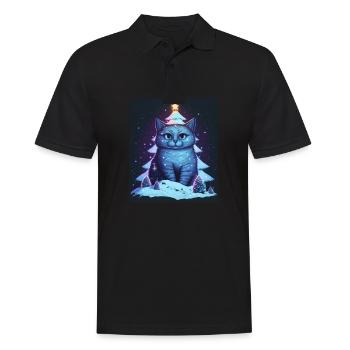 Süße Katze Weihnachtsbaum Lichterkette Winter - Männer Poloshirt - Schwarz - Vorne - Kai (181cm)