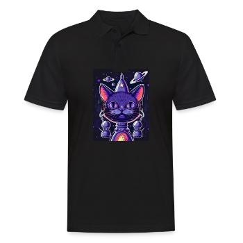 Cat Space Astronaut Space Neon Rockets - Polo Homme - noir - Devant - Kai (181cm)