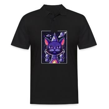 Cat Space Astronaut Space Neon Rockets - Polo Homme - noir - Devant - Kai (181cm)
