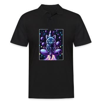 Cat Space Astronaut Space Neon Rockets - Polo Homme - noir - Devant - Kai (181cm)