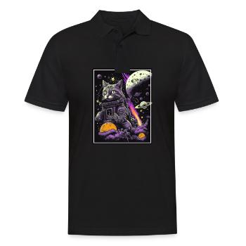 Cat Space Astronaut Space Neon Rockets - Polo Homme - noir - Devant - Kai (181cm)