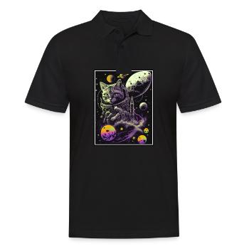 Cat Space Astronaut Space Neon Rockets - Polo Homme - noir - Devant - Kai (181cm)
