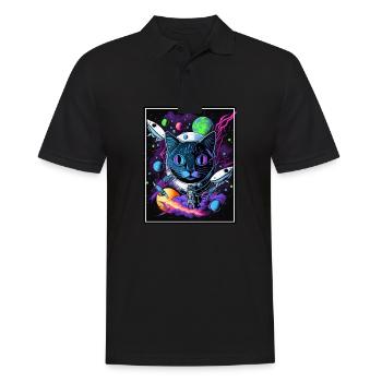 Cat Space Astronaut Space Neon Rockets - Polo Homme - noir - Devant - Kai (181cm)