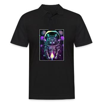 Cat Space Astronaut Space Neon Rockets - Polo Homme - noir - Devant - Kai (181cm)