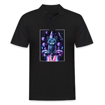 Cat Space Astronaut Space Neon Rockets - Polo Homme - noir - Devant - Kai (181cm)