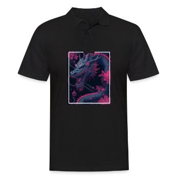 Drachen Japan Kirschblüte Berge Neon Retro Fabel - Männer Poloshirt - Schwarz - Vorne - Kai (181cm)